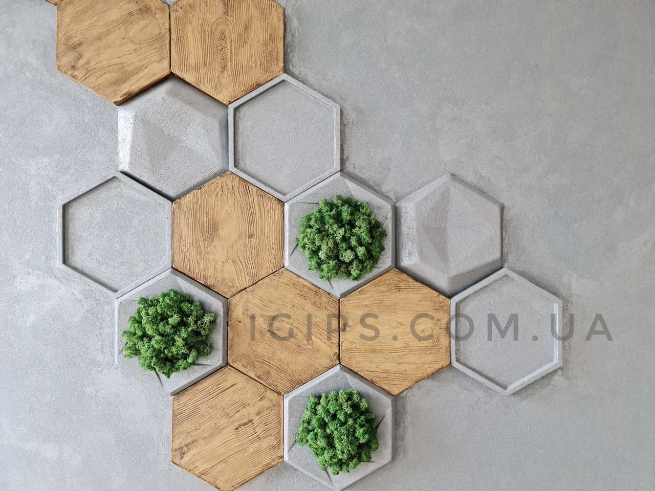 Гіпсові декоративні 3Д панелі на стіну "Серія соти " під мох, фото 1
