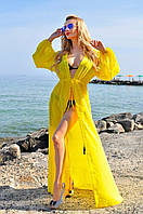 Пляжное платье в пол с длинными рукавами Желтый