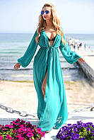 Пляжное платье в пол с длинными рукавами Бирюзовый