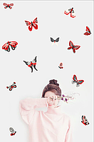 Набор декоративных наклеек на стены Красно-серые бабочки 20 шт. матовые интерьерные наклейки мотыльки