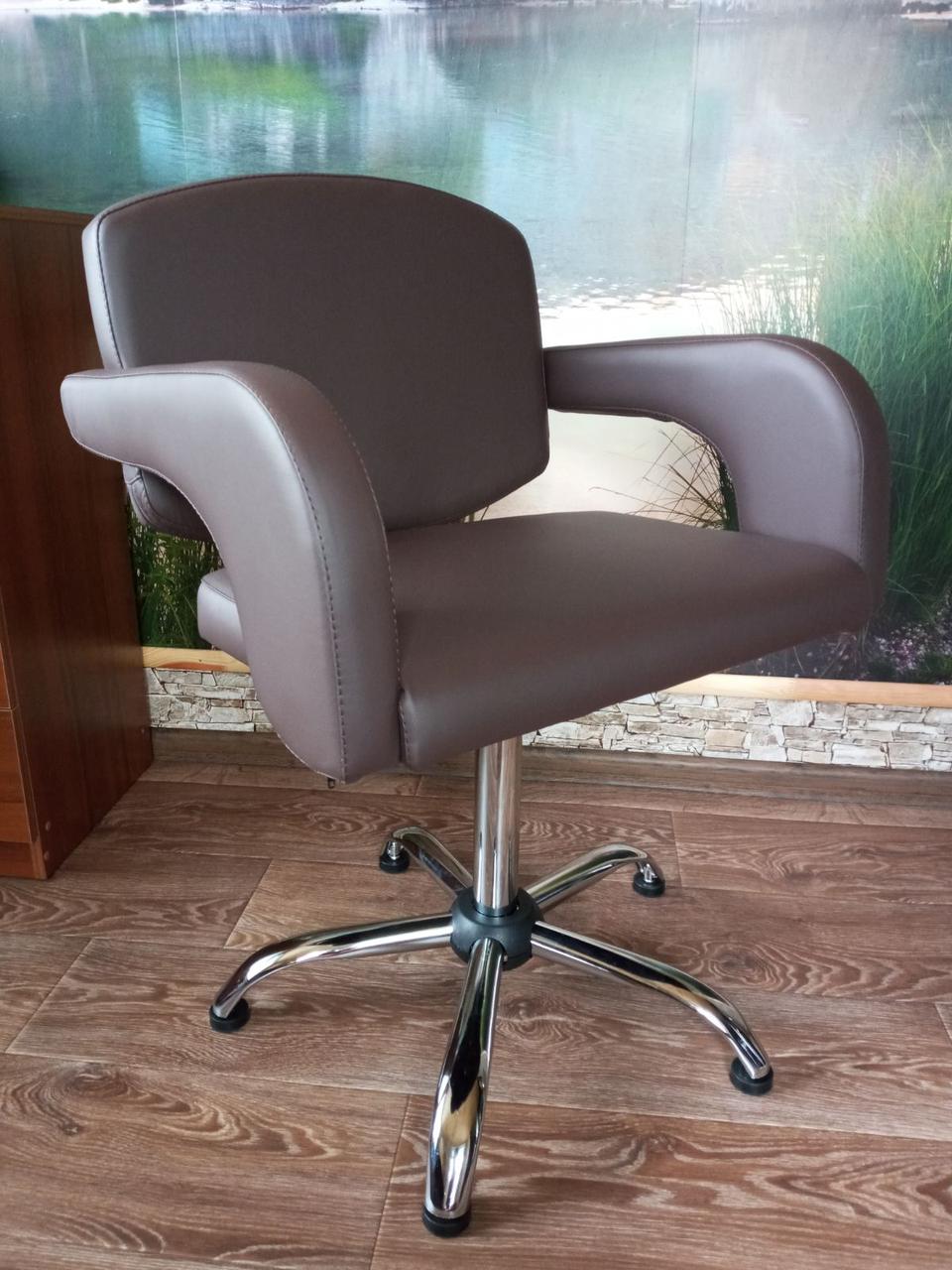 Перукарське крісло Глорія на пневматиці хрестовина хром екошкіра темно-бежева (FrizelTM)