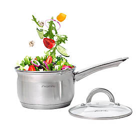 Ківш з кришкою Kamille 1.5 л з нержавіючої сталі для індукції і газу KM-4227S