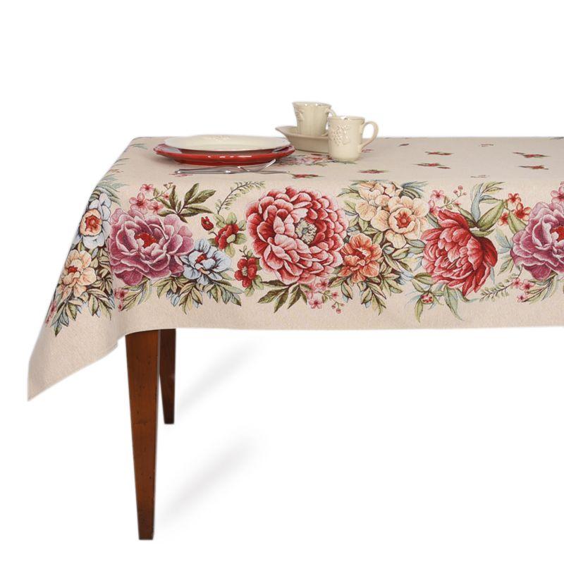 Скатертина з гобелена з тефлоном і квітковим принтом "Радісний букет" Villa Grazia Premium, 140х140 см, фото 1