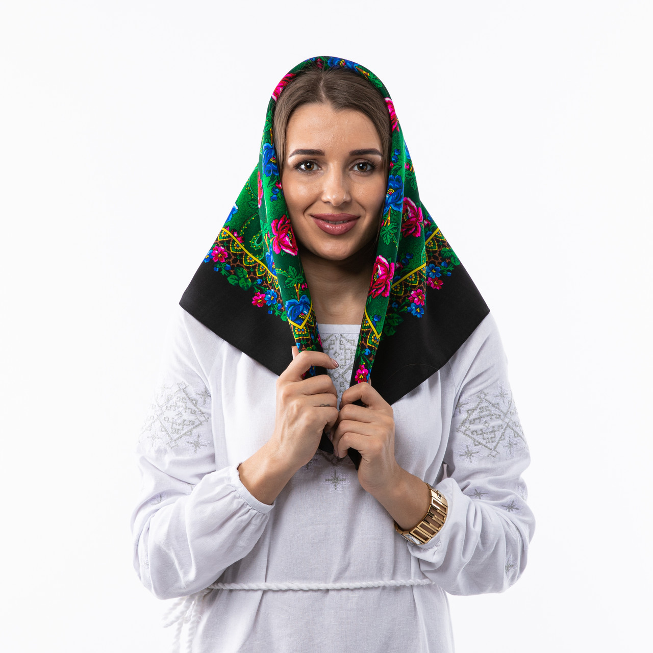 Японська вовняна хустка 75х75см Чорна, фото 1