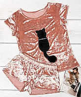 Піжама футболка та шорти з мармурового велюру з аплікацією.