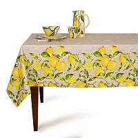 Бежевая скатерть из хлопка на квадратный стол "Лимонный фреш" Villa Grazia Premium 160x160 см