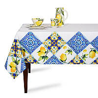 Скатерть хлопковая с тефлоном "Орнамент с лимонами" Villa Grazia Premium, 160x300 см