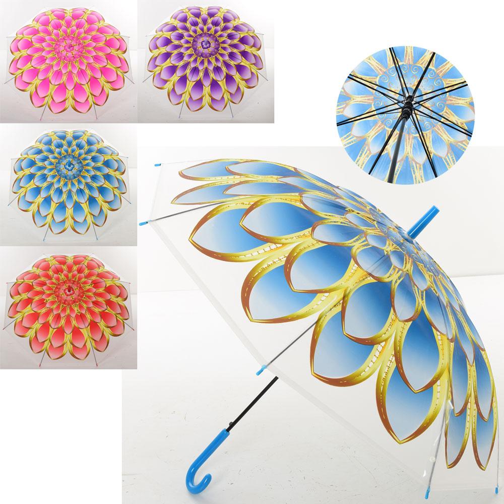 Зонтик детский подростковый от дождя ветрозащитный разноцветный прозрачный (яркий цветок) 92см Profi (MK 4112) - фото 1 - id-p1357131193