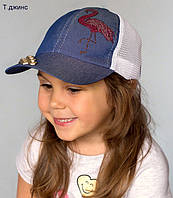 Бейсболка детская Фламинго ОГ 54-56 см для девочки с сеткой цвет тёмный джинс синий
