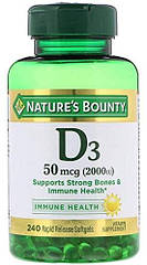 Nature's Bounty Vitamin D-3 50 mcg (2000 iu), Витамин Д3 (240 капс.)