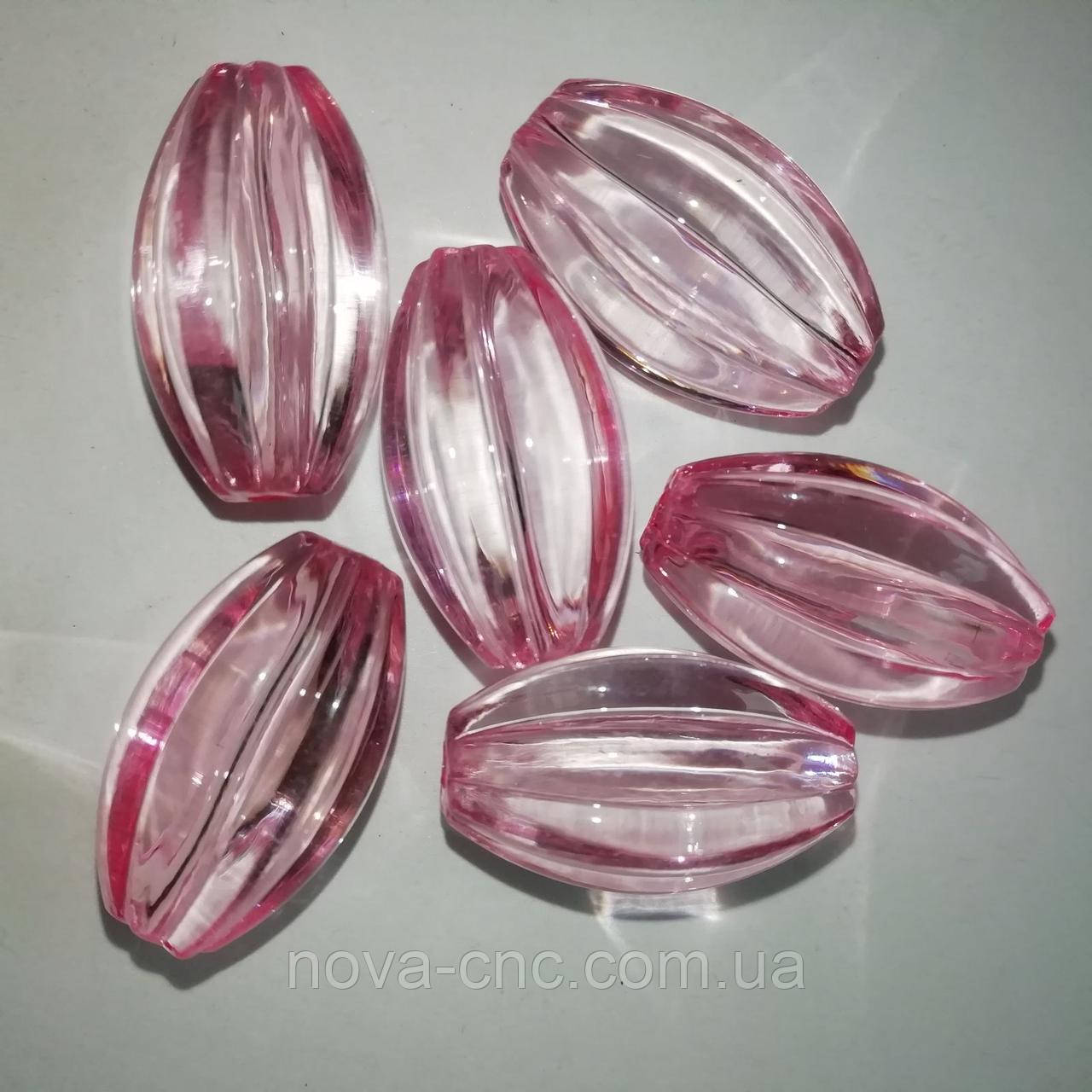 Намистини "Овал смугастий" акрил рожевий 25 х 15 мм