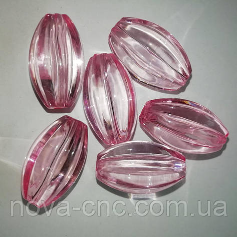 Намистини "Овал смугастий" акрил рожевий 25 х 15 мм, фото 1