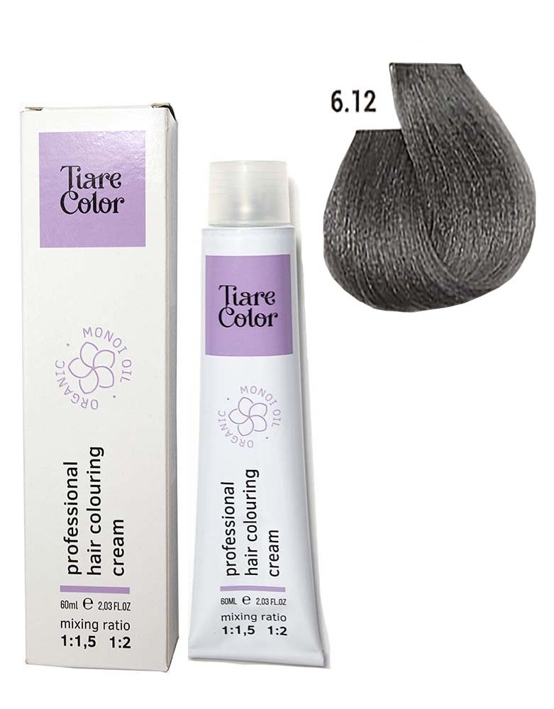 Крем-фарба для волосся Tiare Color №6.12 Dark ash iridescent blonde 60 мл