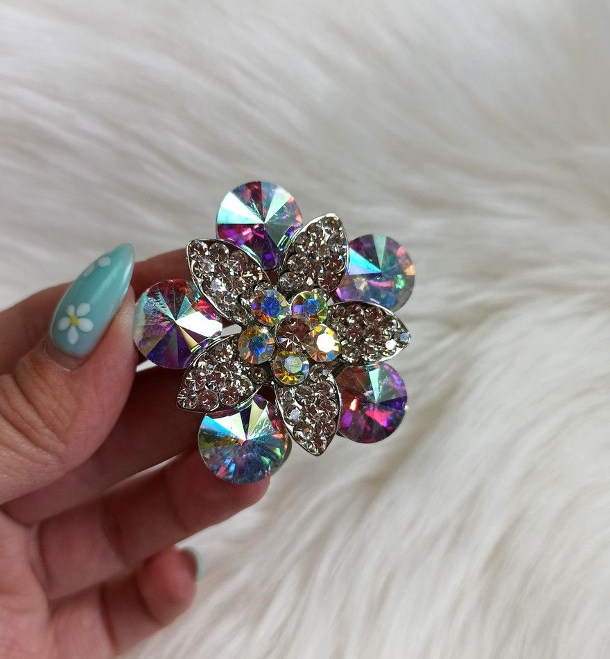 Брошка квітка Колір срібло Металевий сплав Прозорі стрази 5.0 см x 5.0 см