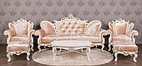 Комплект мягкой мебели Барокко "Белла", диван и два кресла из натурального дерева