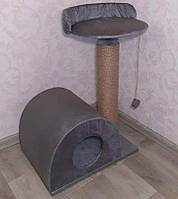 Домик с лежанкой и когтеточкой для кошек 60х35х48см серый