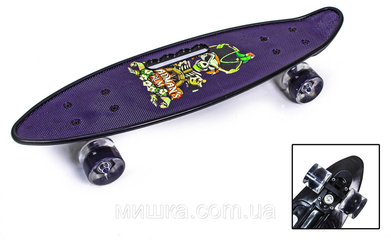 Пенниборд 22" з ручкою "ПІРАТ" з чорними колесами, що світяться, фото 1