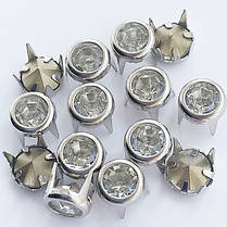 Кліпки "Стрази" декоративні 7 мм із кристалами, під срібло, з цапами, для рукоділля., фото 3