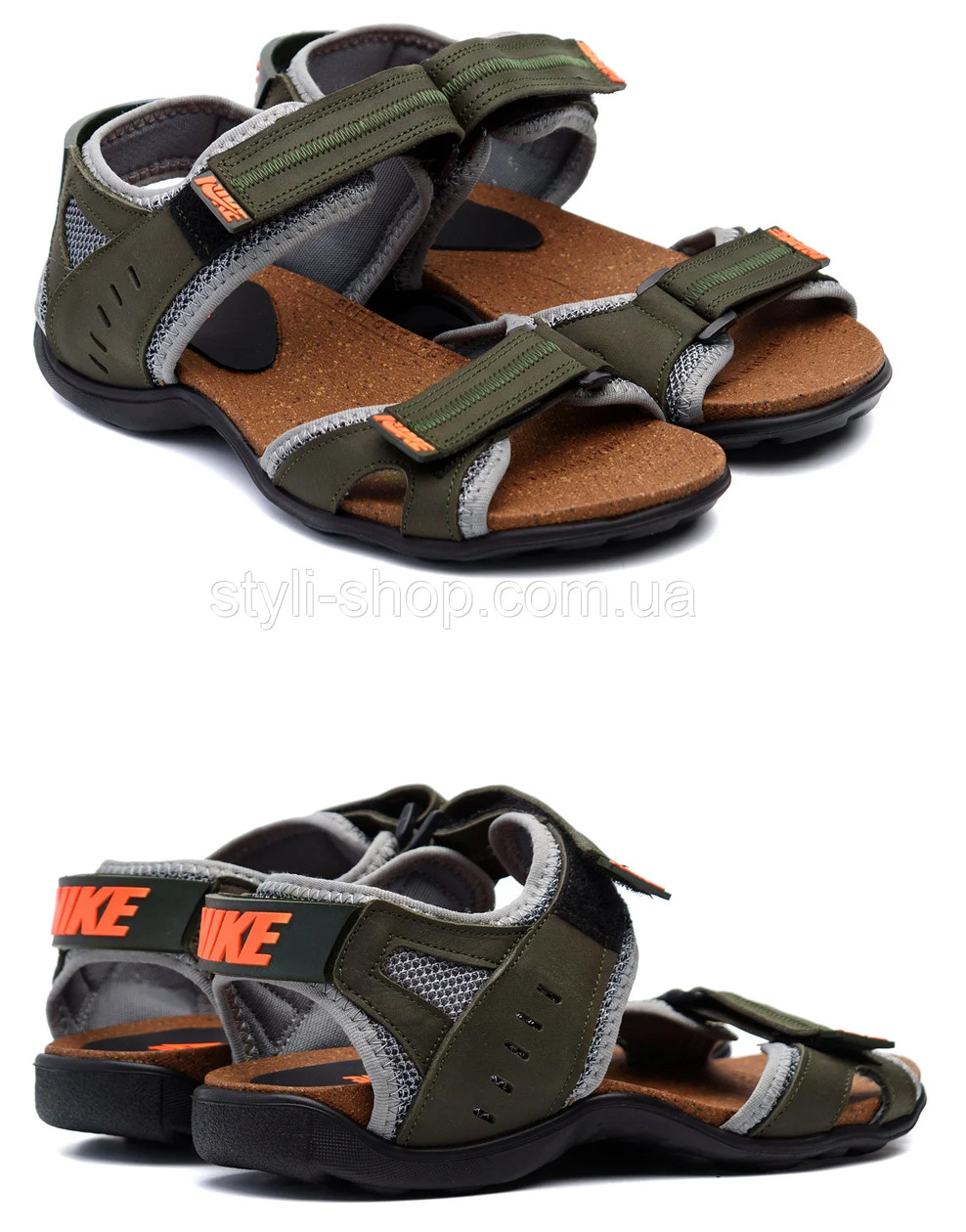 Чоловічі шкіряні босоніжки Nike Active Drive Olive. Чоловічі босоніжки/жителі Шлепанів, тапки, сланці,