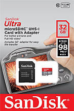 Карта пам`яті micro-SDHC 32GB SANDISK Ultra (class 10) +adapter