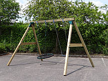 Гойдалка дерев'яна яна XL Deluxe з гніздом і сидінням на ланцюгах, фото 2