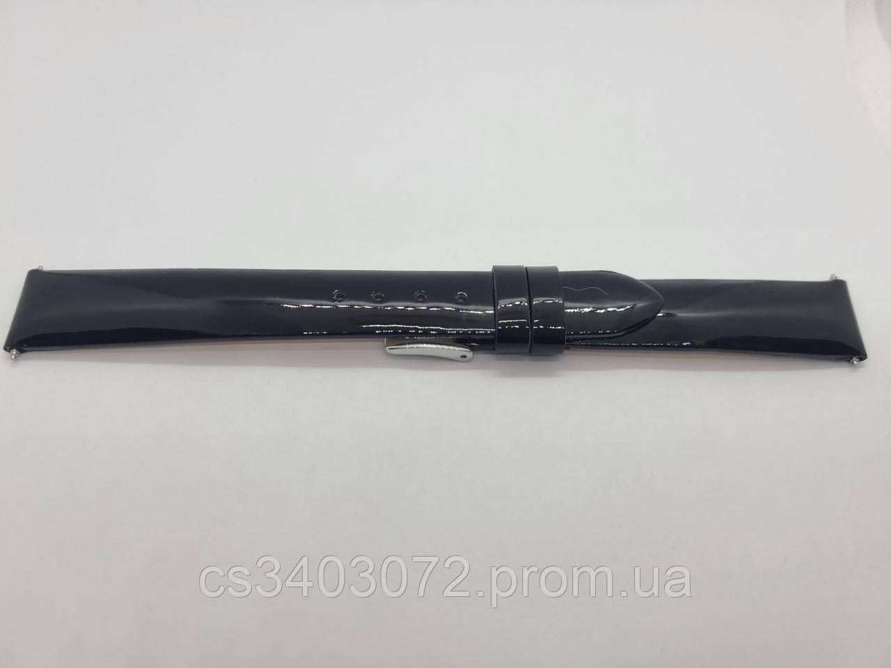 Шкіряний чорний лаковий ремінець для наручних годинників , 18 мм
