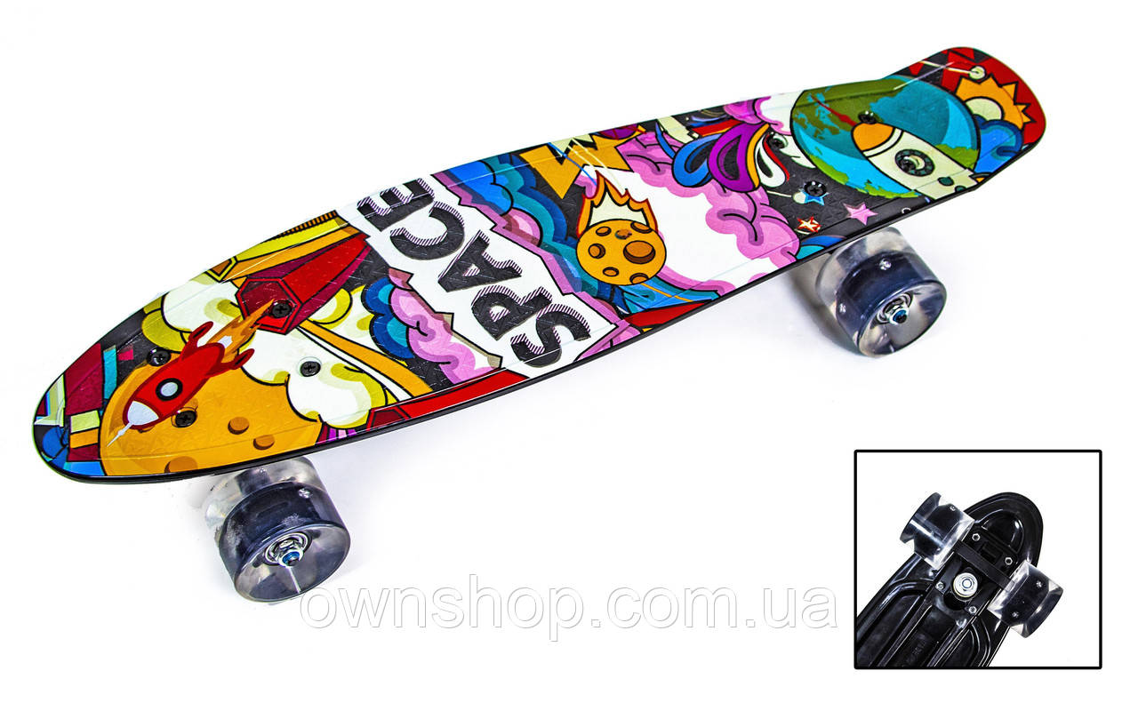 Пенніборд 22" колеса "SPACE" з чорними світними колесами, фото 1