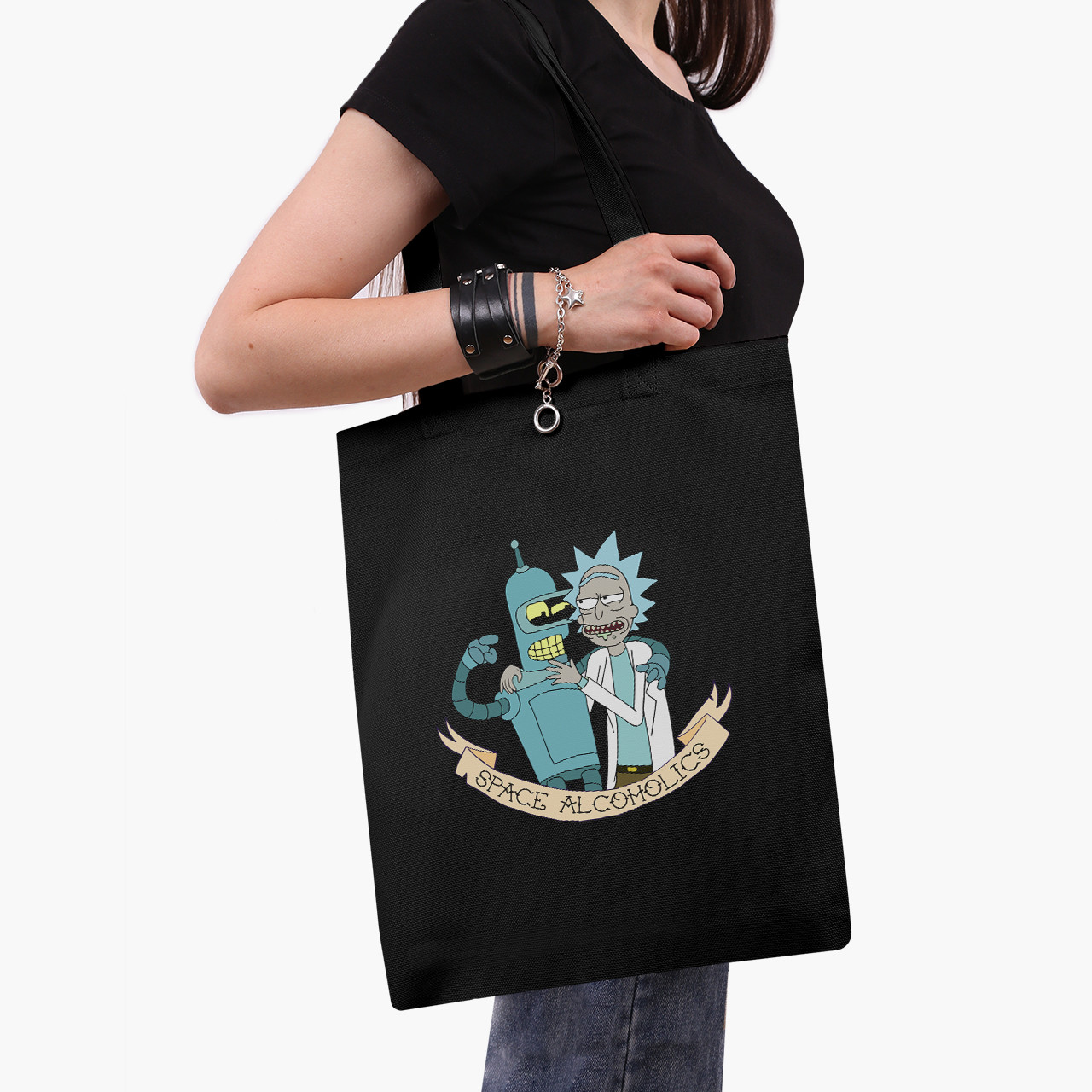 Еко сумка Рік Санчез Рік і Морті чорна саржа, шопер з принтом
