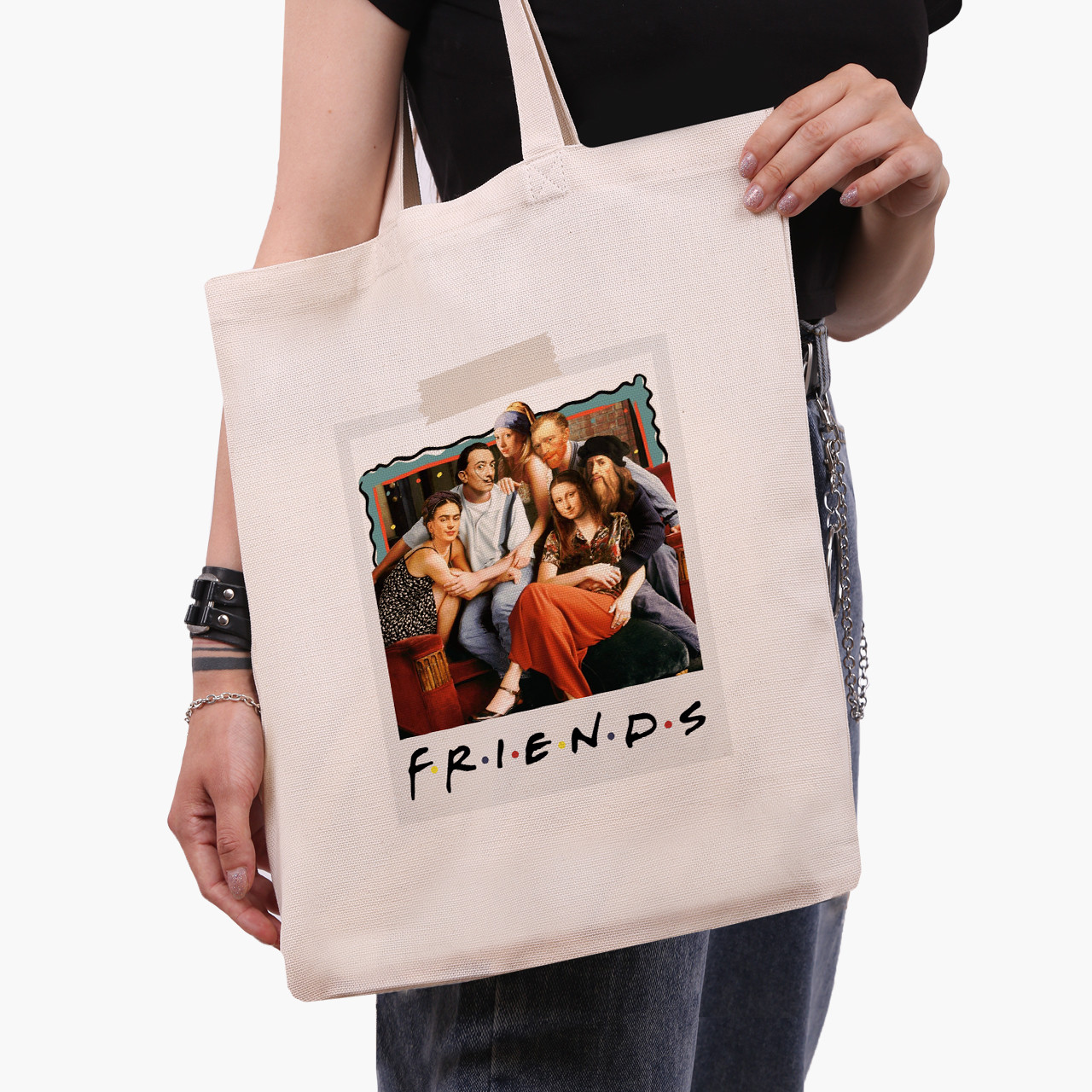 Еко сумка Друзі Ван Гог і Фріда бежева канвас з принтом, фото 1