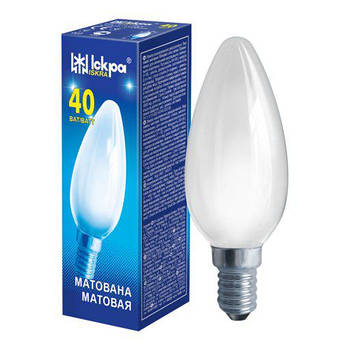 Лампа розжарювання свічка Іскра ДС Е14 40 Вт в індивідуальній упаковці