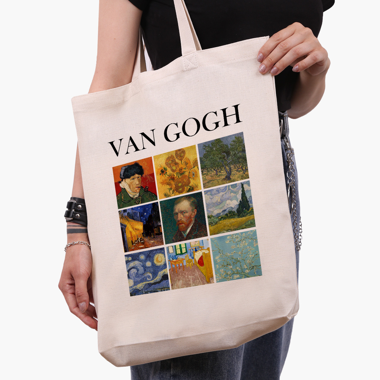 Еко сумка Вінсент Ван Гог Картіні (Vincent van Gogh) бежева з широким дном канвас