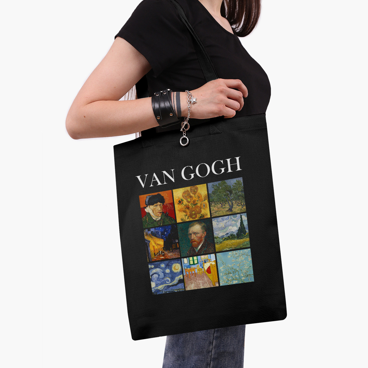 Еко сумка Вінсент Ван Гог Картини (Vincent van Gogh) чорна саржа, шопер з принтом