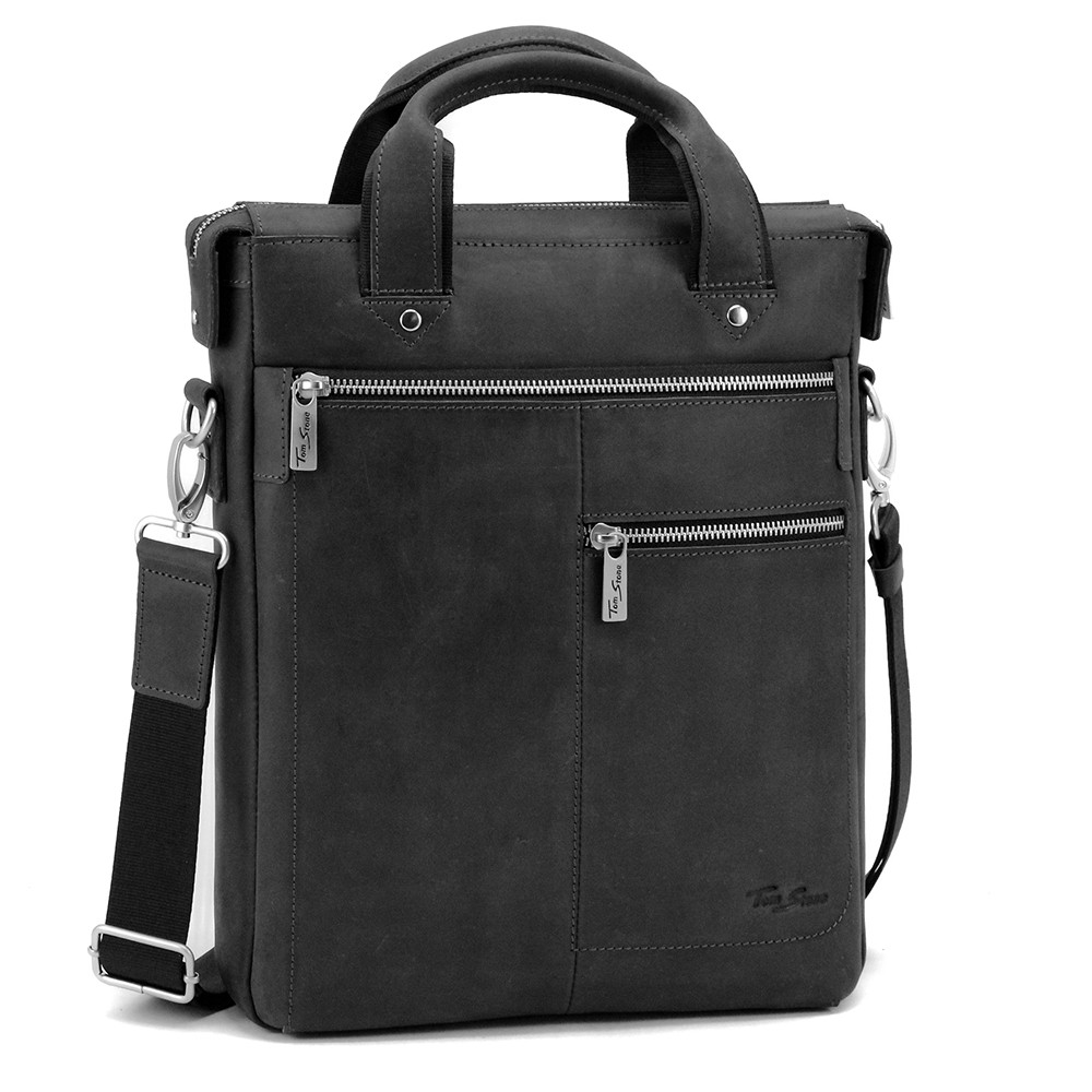 Сумка чоловіча шкіряна велика для документів А4 Tom Stone 706 СВ чорна, фото 1