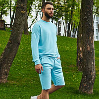 Спортивный костюм мужской свитшот и шорты BW -731168 | Комплект голубой летний ЛЮКС качества