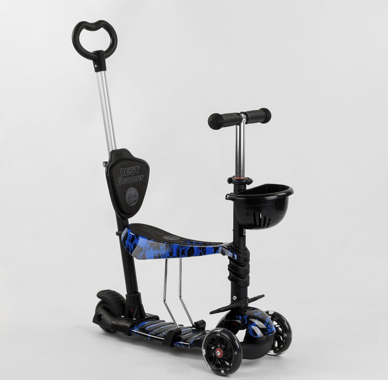 Самокат триколісний Best Scooter 5в1 18496 з батьківською ручкою, підніжкою і світлом коліс