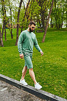 Спортивный костюм мужской свитшот и шорты BW -731169 | Комплект зеленый летний ЛЮКС качества