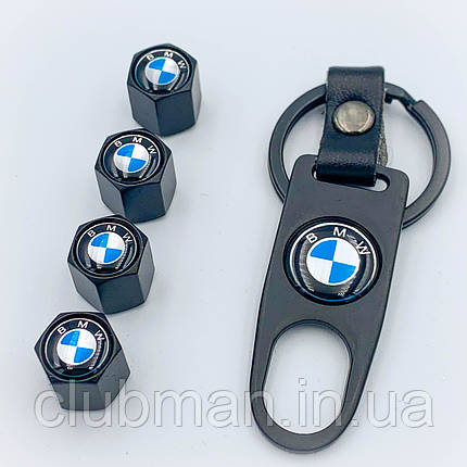 Захисні ковпачки на ніпеля BMW (БМВ) c брелоком Чорні Антивандальні, фото 1