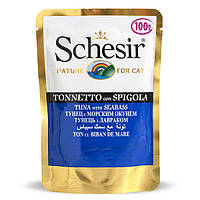 Schesir Tuna Seabass ШЕЗИР ТУНЕЦ с МОРСКИМ ОКУНЕМ в желе натуральные консервы для котов, влажный корм, пауч