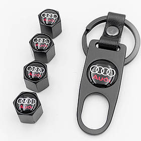 Захисні ковпачки на ніпеля Audi (АУДІ) з брелоком Чорні Антивандальні