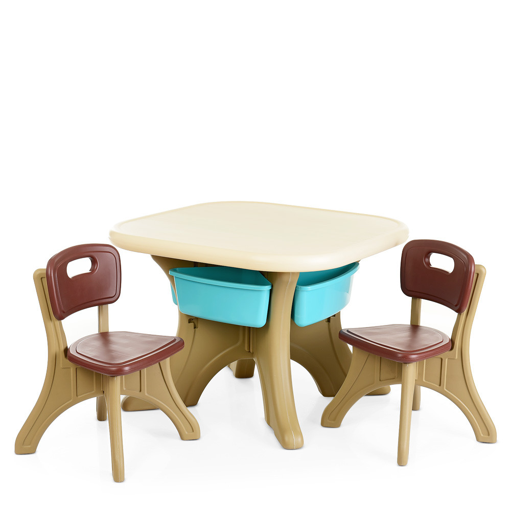 Детский пластиковый столик с двумя стульчиками Bambi ETZY-13 бежево-коричневый** - фото 1 - id-p1414100024