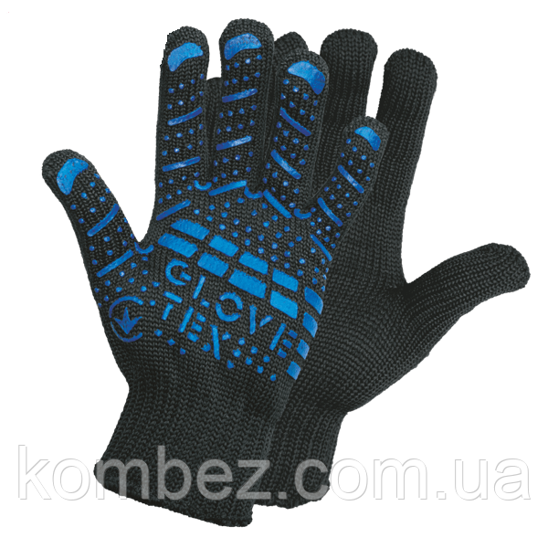 Рукавички трикотажні чорні з ПВХ "Glove Tex", ПЛАТИРОВКА, 7 кл., 91 гр.