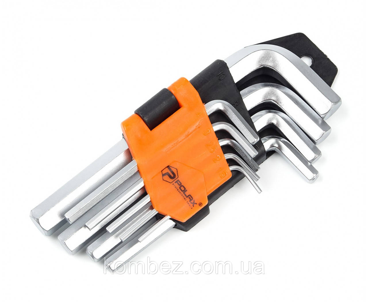 Набір Г-подібних шестигранних ключів 9 од. 1.5-10 мм CrV Полакс, фото 1