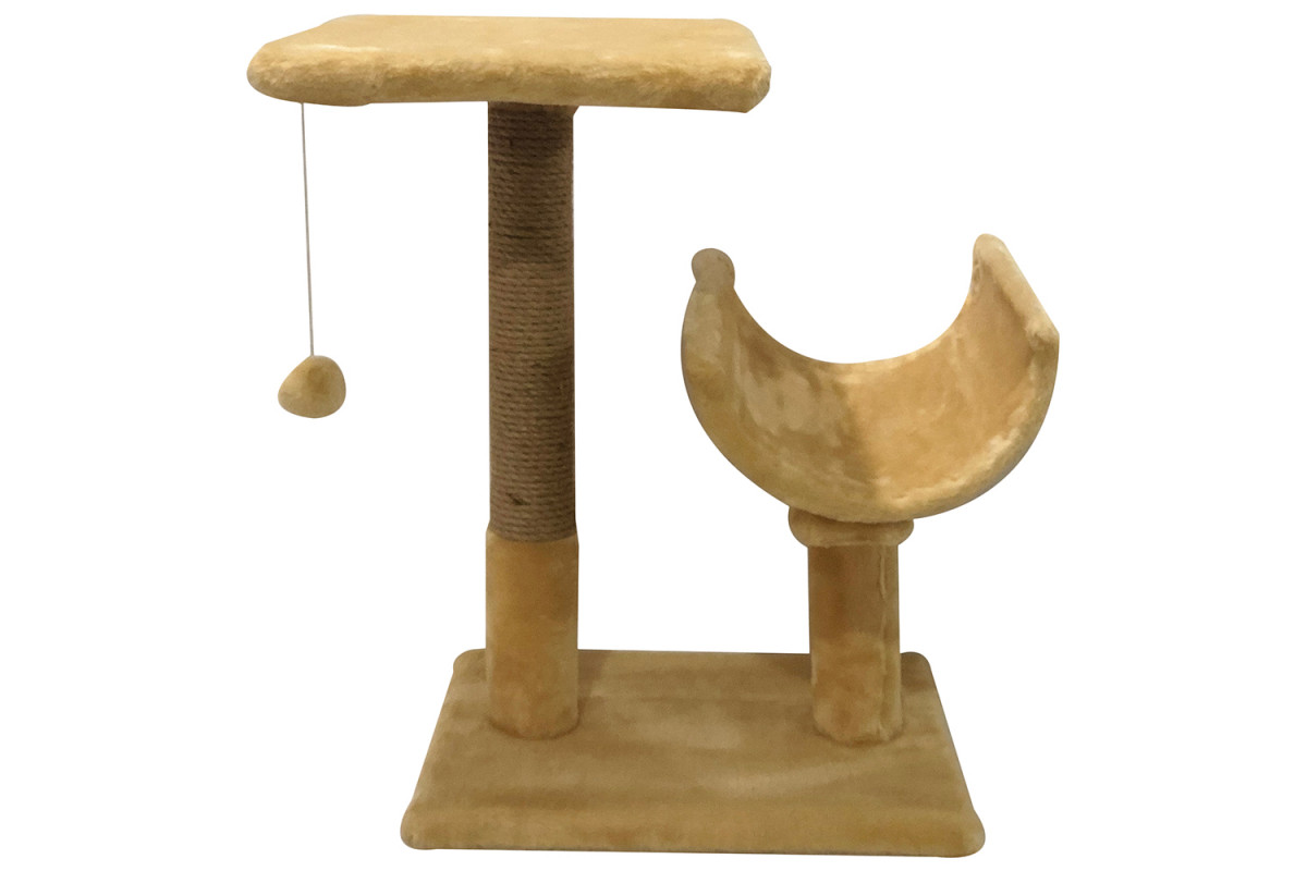 Кігтеточка для котів із полицею та напівтунелем 30×38×50 см бежева, Пухнастик, фото 1