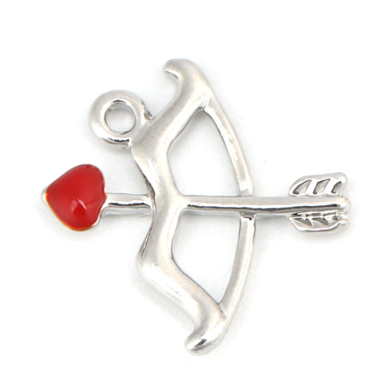 Підвіски металеві Finding Кулон лук стріла з серцем купідон Сталистий червона емаль 17 мм x 17 мм