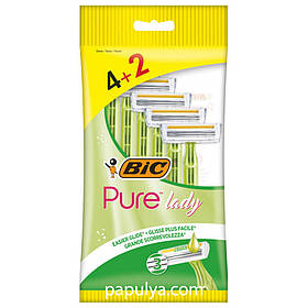 Жіночі одноразові станки для гоління Bic Бик Pure Lady 3-леза 4 шт+2 шт