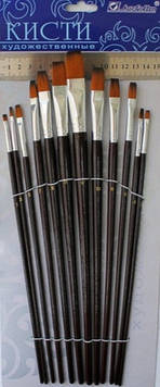 Набір художніх нейлонових пензлів 7456 12 шт (плоскі)