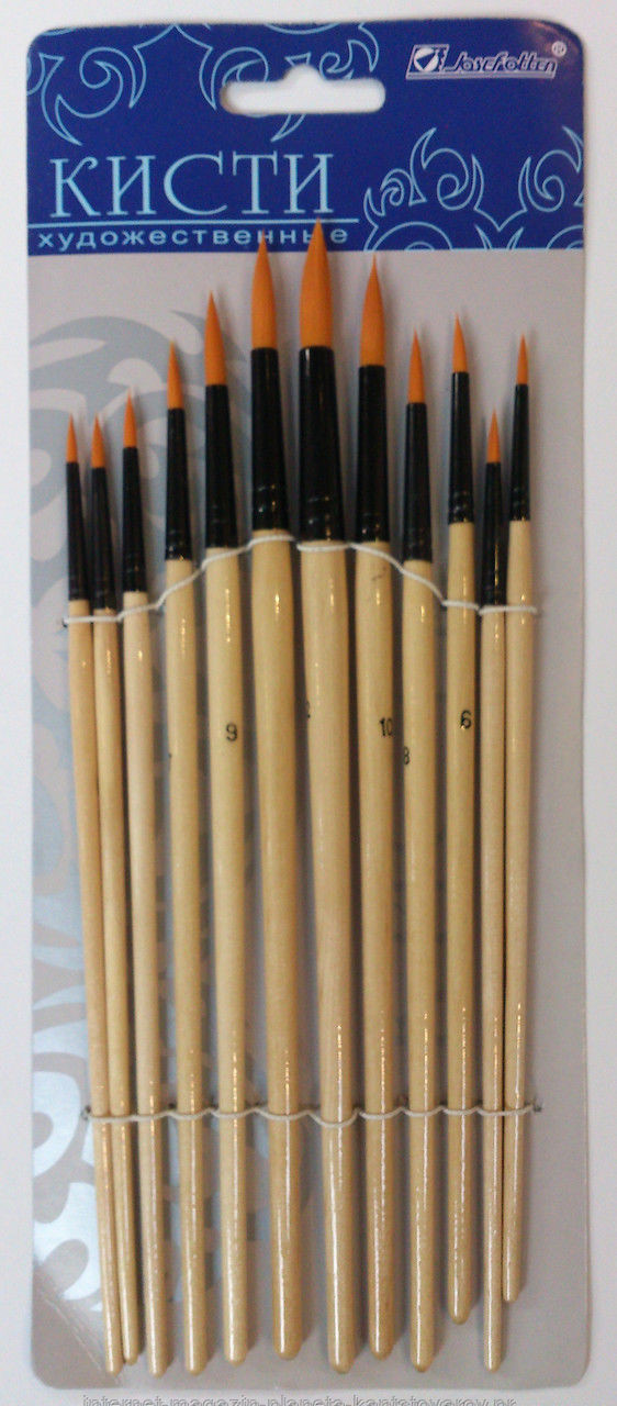 Набір художніх Нейлонових кистей 1964 круглі 12шт, фото 1