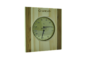 Термогігрометр Greus сосна/кедр 16х14,5 для лазні та сауни