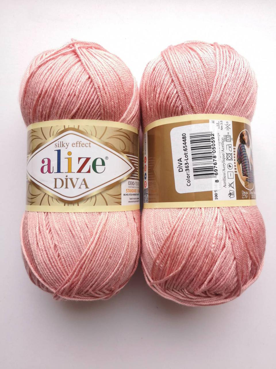 Пряжа Діва (Diva) ALIZE колір ніжна троянда 363, 1 моток 100г, фото 1
