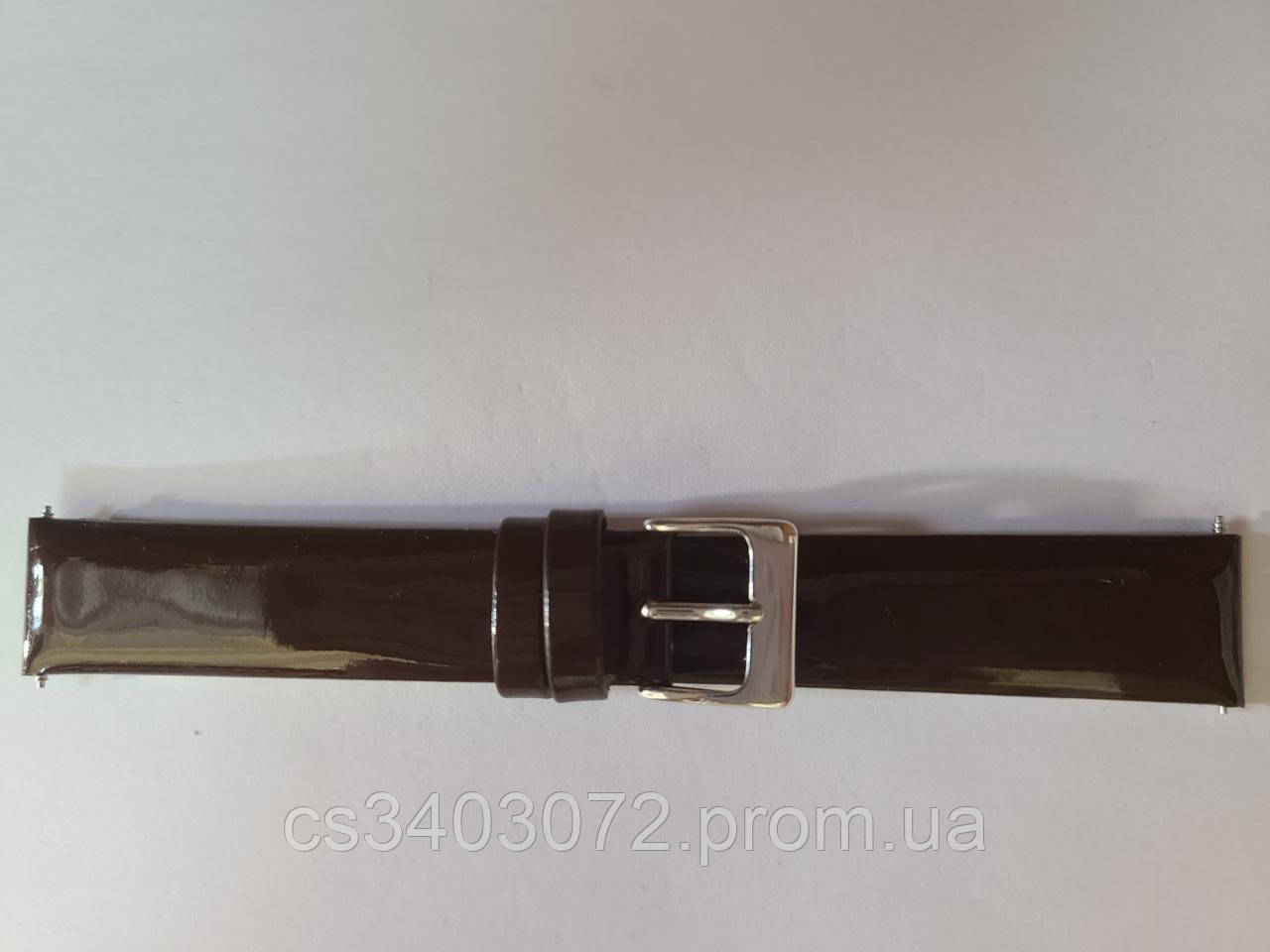 Коричневий лаковий жіночий ремінець для наручних годин 18 мм,